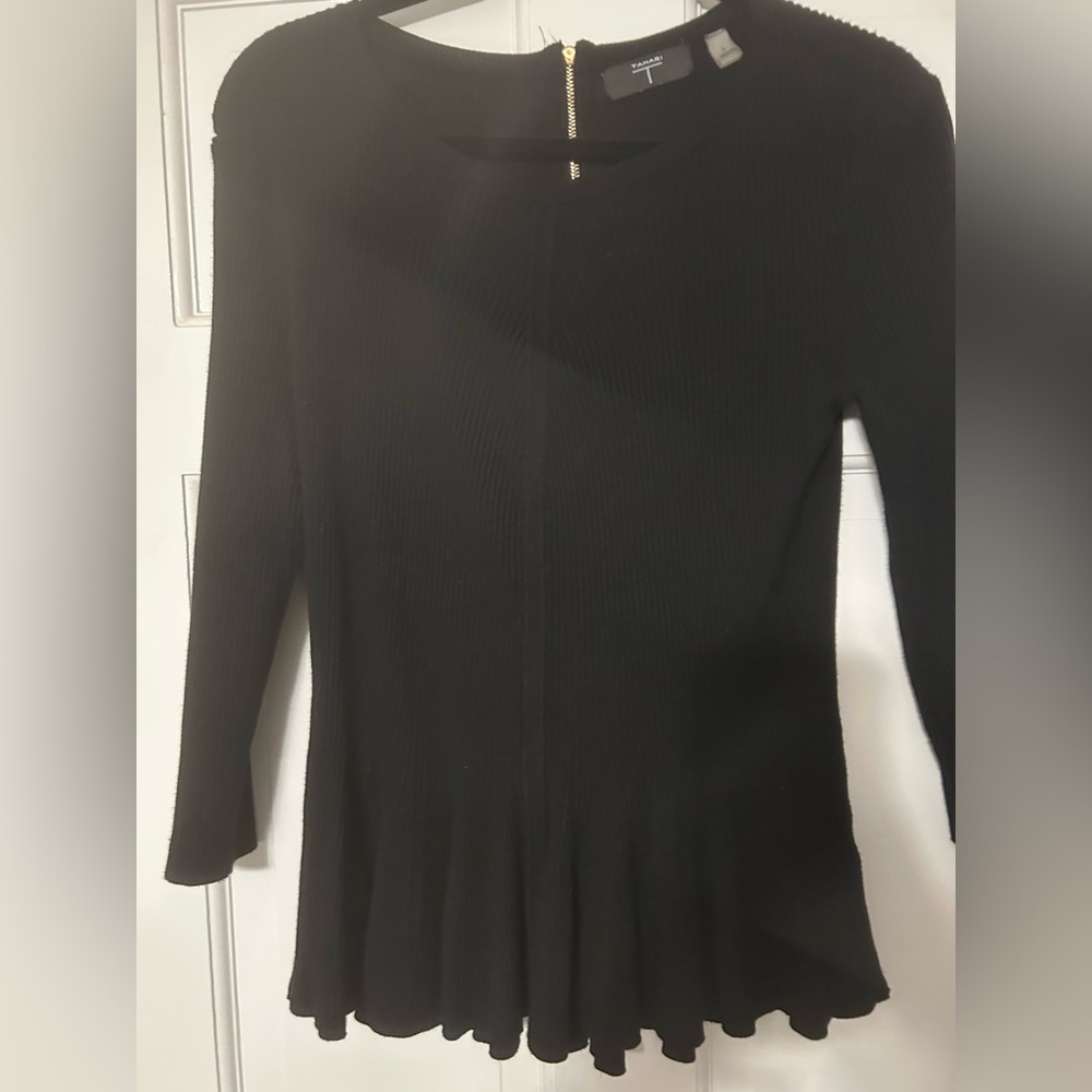 Tahari Black Ribbed Top